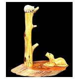 David Quimby The Wood Whittlers Hand-Carved Dog Watching Raccoon
