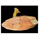 David Quimby The Wood Whittlers Hand-Carved Dog Watching Raccoon