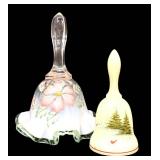 Vintage Fenton Hand-Painted Glass Bell - Floral Pink Flower