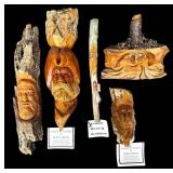 Doug Hicks Faces in Wood - Five Carved Cottonwood Faces on Bark Slabs