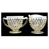 Vintage Anchor Hocking Moonstone Opal Hobnail Sugar Bowl & Creamer Set (2 Pcs)