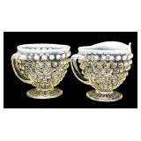 Vintage Anchor Hocking Moonstone Opal Hobnail Sugar Bowl & Creamer Set (2 Pcs)