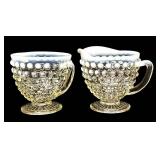 Vintage Anchor Hocking Moonstone Opal Hobnail Sugar Bowl & Creamer Set (2 Pcs)