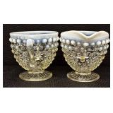 Vintage Anchor Hocking Moonstone Opal Hobnail Sugar Bowl & Creamer Set (2 Pcs)