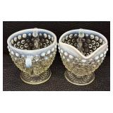 Vintage Anchor Hocking Moonstone Opal Hobnail Sugar Bowl & Creamer Set (2 Pcs)