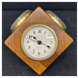 Three-Dial Wood Desk Weather Station - Quartz Clock, Barometer & Hygrometer