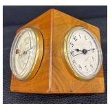 Three-Dial Wood Desk Weather Station - Quartz Clock, Barometer & Hygrometer
