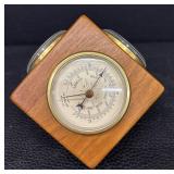 Three-Dial Wood Desk Weather Station - Quartz Clock, Barometer & Hygrometer