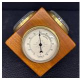 Three-Dial Wood Desk Weather Station - Quartz Clock, Barometer & Hygrometer