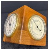 Three-Dial Wood Desk Weather Station - Quartz Clock, Barometer & Hygrometer
