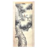Baido Minami Japanese Scroll Painting - Two Sparrows on Pine