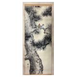 Baido Minami Japanese Scroll Painting - Two Sparrows on Pine