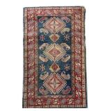 Blue & Red Diamond Medallion Persian-Style Area Rug 64 x 39 in