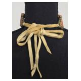 Native American Beaded Choker Necklace - Shell Pendants, Leather Ties