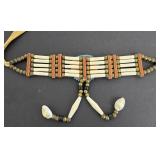 Native American Beaded Choker Necklace - Shell Pendants, Leather Ties