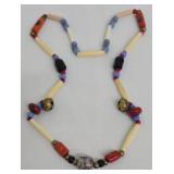 Turquoise Chip Necklace Pair, 23 in Long, Hand-Painted Beads & Bells