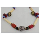 Turquoise Chip Necklace Pair, 23 in Long, Hand-Painted Beads & Bells
