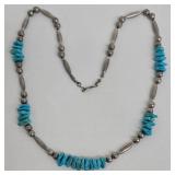 Turquoise Chip Necklace Pair, 23 in Long, Hand-Painted Beads & Bells
