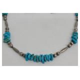 Turquoise Chip Necklace Pair, 23 in Long, Hand-Painted Beads & Bells