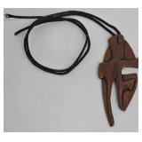 Copper Pendant Necklace on Leather Cord - 21 in Overall, 3.25 in Pendant