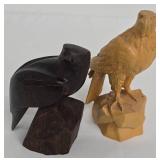 Hand Carved; Dark Wood Eagle 6.25in Tall x 3.25in Dia - Light Wood Eagle 7.5in Tall x 4in Dia