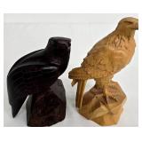 Hand Carved; Dark Wood Eagle 6.25in Tall x 3.25in Dia - Light Wood Eagle 7.5in Tall x 4in Dia