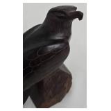 Hand Carved; Dark Wood Eagle 6.25in Tall x 3.25in Dia - Light Wood Eagle 7.5in Tall x 4in Dia