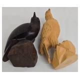 Hand Carved; Dark Wood Eagle 6.25in Tall x 3.25in Dia - Light Wood Eagle 7.5in Tall x 4in Dia