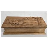 Carved Wooden Keepsake Box with Scenic Lid - Signed Andrew