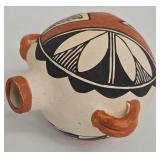 Vintage Traditional Native American Acoma Pueblo Polychrome Canteen, Signed Lena