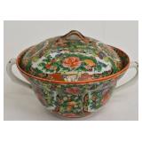 Vintage Chinese Hand Painted Rose Medallion Pattern Porcelain Lidded Bowls - 6-in Set of 6 with 3 Extra Lids