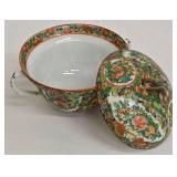 Vintage Chinese Hand Painted Rose Medallion Pattern Porcelain Lidded Bowls - 6-in Set of 6 with 3 Extra Lids