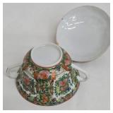 Vintage Chinese Hand Painted Rose Medallion Pattern Porcelain Lidded Bowls - 6-in Set of 6 with 3 Extra Lids