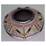 Artisan Crafted Native American Pottery Vessel - Bead-Decorated Neck & Panels