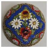 Vintage Italian Hand-Painted Floral Mosaic Brooch