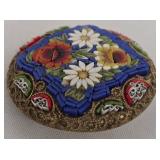 Vintage Italian Hand-Painted Floral Mosaic Brooch