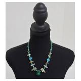 Native American Style Animal Fetish Necklace with Turtle Charms & Green Stone Pendant - 20 in
