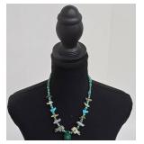 Native American Style Animal Fetish Necklace with Turtle Charms & Green Stone Pendant - 20 in