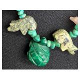 Native American Style Animal Fetish Necklace with Turtle Charms & Green Stone Pendant - 20 in
