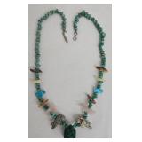 Native American Style Animal Fetish Necklace with Turtle Charms & Green Stone Pendant - 20 in