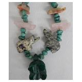 Native American Style Animal Fetish Necklace with Turtle Charms & Green Stone Pendant - 20 in
