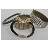 Ram-Head Cloisonné Bracelets Set - 4 Bangles, Dia, Green Floral & White Inlay