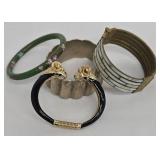 Ram-Head Cloisonné Bracelets Set - 4 Bangles, Dia, Green Floral & White Inlay