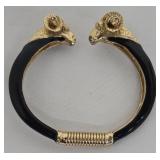 Ram-Head Cloisonné Bracelets Set - 4 Bangles, Dia, Green Floral & White Inlay