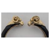 Ram-Head Cloisonné Bracelets Set - 4 Bangles, Dia, Green Floral & White Inlay