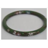 Ram-Head Cloisonné Bracelets Set - 4 Bangles, Dia, Green Floral & White Inlay