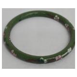 Ram-Head Cloisonné Bracelets Set - 4 Bangles, Dia, Green Floral & White Inlay