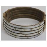 Ram-Head Cloisonné Bracelets Set - 4 Bangles, Dia, Green Floral & White Inlay