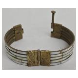Ram-Head Cloisonné Bracelets Set - 4 Bangles, Dia, Green Floral & White Inlay