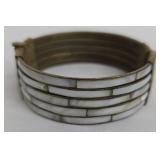 Ram-Head Cloisonné Bracelets Set - 4 Bangles, Dia, Green Floral & White Inlay